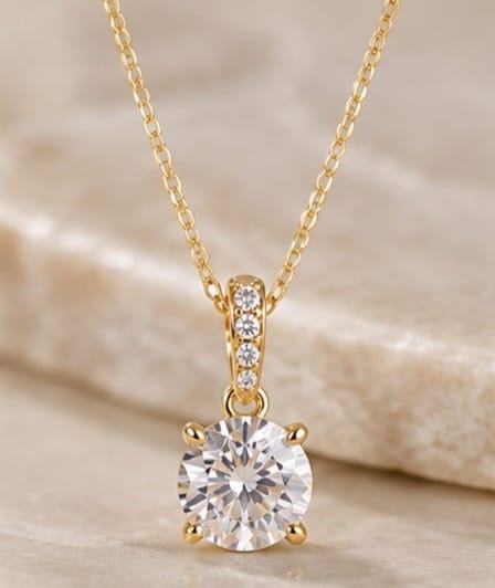 Elegant Gold Solitaire Diamond Pendant Necklace